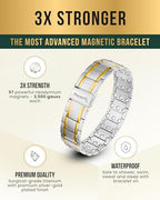 MagnetRX® 3X Strength Magnetic Bracelets for Men – Effective Magnetic Titanium Bracelet for Men – Premium Fold–over Clasp & Adjustable Length with Sizing Tool & Gift Box (Silver/Gold) - color: Silver & Gold (3X Strength)