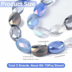 1 Box 210PCS Blue Flat Oval Glass Beads with Holes Faceted AB Color Plated Electroplate Spacer Loose Bead Charms Bulk for Jewelry Making Necklaces Bracelets Earrings DIY Craft Supplies - color: Blue