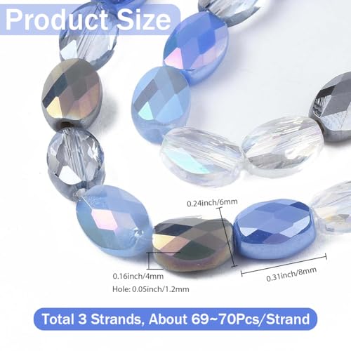 1 Box 210PCS Blue Flat Oval Glass Beads with Holes Faceted AB Color Plated Electroplate Spacer Loose Bead Charms Bulk for Jewelry Making Necklaces Bracelets Earrings DIY Craft Supplies - color: Blue
