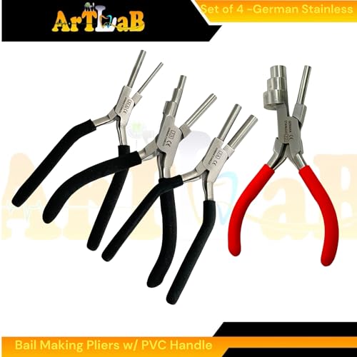 Bail Making Pliers with PVC Grip Handle | for Making S-Hooks, Ear Loops, Jump Loops, Bail, and More - German Stainless Steel (Set of 4 - (J2+J3+J4+J4A)) - size: Set of 4 - (J2+J3+J4+J4A)