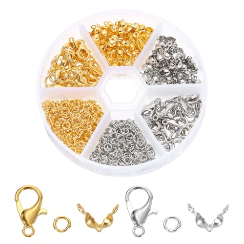 uxcell 570Pcs Jewelry Making Accessories Set with 50Pcs Lobster Claw Clasps, 400Pcs Open Rings, 120Pcs Crimp Bead Covers for Jewelry Making, Gold&Silver - color: Gold&Silver