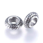 Cheriswelry 10pcs Rondelle Metal Spacer Beads 304 Stainless Steel European Large Hole Ring Beads Mini Stripe Loose Spacer Beads Slide Charms 8.5x3.5mm for Bracelet Necklace Jewelry Making - color: Rondelle