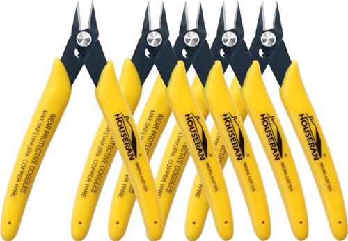 Flush Cutters, 5 Pack, 5 Inch Micro Flush Cut Pliers with Spring, Side Cut Nippers, Mini Wire Cutters Model Nippers Flush Cutters for Jewelry Making, Plastic Models, Zip Ties, Electronics - color: Yellow 5 Pack