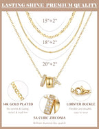 Layered Gold Necklaces for Women, 14K Gold Plated Dainty Cubic Zirconia Rondelle Initial Pendant Necklace, Chunky Stackable Mariner Chain Choker, Trendy Personalized Name Jewelry Gifts for Women - style: Letter A