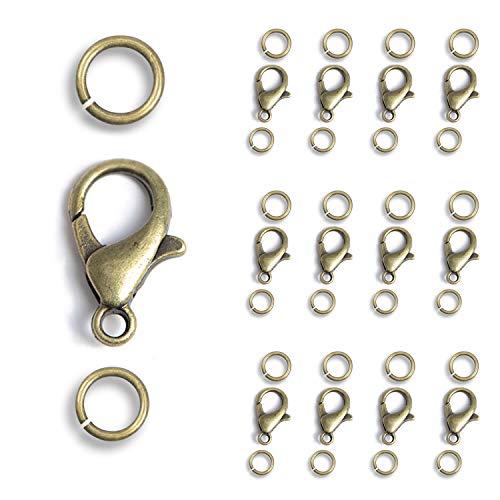 AD Beads 50 Pieces Lobster Claws Clasps Plus 100 Pieces 5mm Match Color Open Jump Rings Suitable for Necklace Bracelets Jewelry (6x10mm, Bronze) - color: Bronze, size: 6x10mm