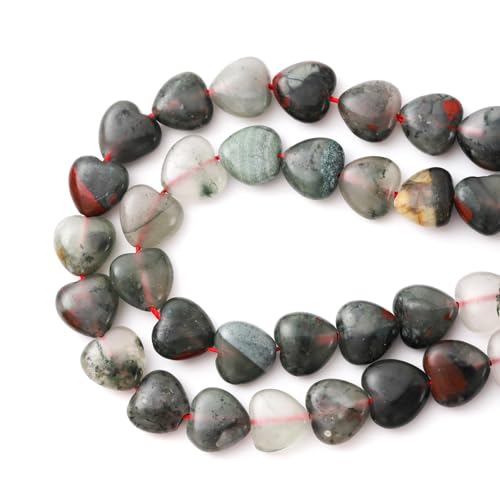 10mm Natural African Blood Stone Beads Heart Shape DIY Loose Gemstone Energy Healing Crystal Charms for Jewelry Making Handmade - color: African Blood Stone