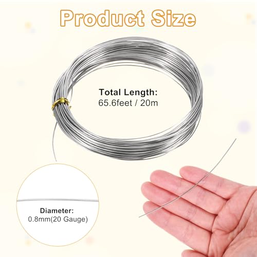 M METERXITY 20 Gauge Stainless Steel Craft Wire, 0.8mm 65.6 ft Bendable Floral Snare Wire for Jewelry Making/Sculpting/Armature Crafting/Floral Bonsai/DIY Crafts - size: 20 Gauge x 65.6 ft