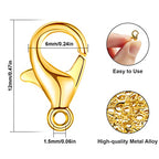 Lobster Clasps, 100Pcs Gold Lobster Claw Clasps for Handmade Necklace, Bracelet Jewelry Making Accessories Fastener Hook(12mmx6mm) - color: Gold