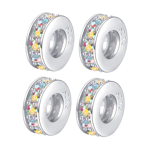 Clip Stopper Charms Sterling Silver Rondelle Spacer Bead Charm Stopper Charm for Pandora Charm Bracelets - color: Colorful (4 pcs )