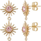 Beebeecraft 1 Box 10Pcs Sun Stud Earring Finding 18K Gold Plated Earring Post with Pink Cubic Zirconia Earring Component for Jewelry Making - color: Gold, Rose Cz