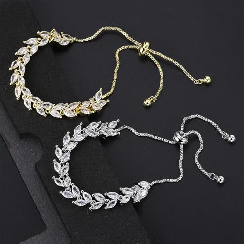 3PCS Tennis Bracelets for Women Set - Stackable Gold & Silver Plated Brass - Round & Marquise Cubic Zirconia - Adjustable & Foldover Clasp - Elegant Jewelry Gift for Her, Mom, Wife, Girlfriend - color: Silver - 3PCS Bracelet Set
