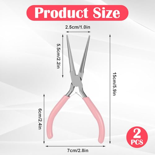 2 Pack Needle Nose Pliers, 5.9 Inch Small Needle Nose Pliers for Jewelry Making, Pink Mini Plier for Crafts, Precision Plier Set for Jewelry Repair Wire Bending Gripping Tiny Project