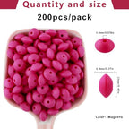 Sunrony 200Pcs Silicone Lentil Beads for Keychain Making, Bulk 12mm Silicone Abacus Spacer Beads for Necklace Bracelet Making Pens(Magenta) - color: H-Magenta