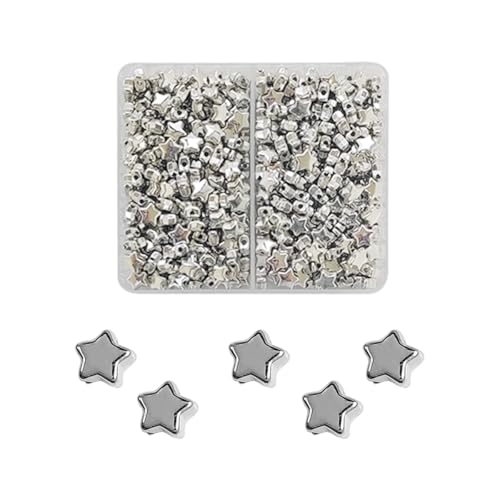 400 Pieces Star Shape Spacer Beads, 6mm Large Hole Loose Beads Accessories for Jewelry Making (Silver) - color: Silver