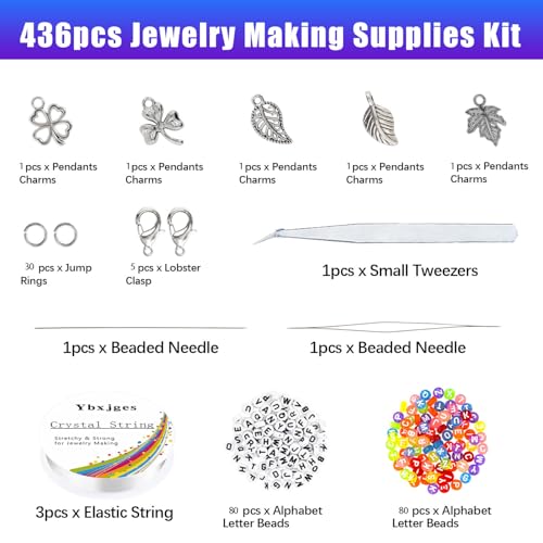 Ybxjges 42000Pcs 2mm Glass Seed Beads 12/0 Small Tiny Beads Kit with 150Pcs Alphabet Letter Beads Pendants Charms Jump Ring Elastic String for DIY Bracelets Necklace Jewelry Making Supplies