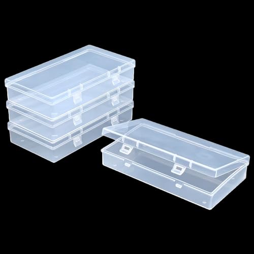 4 Pack Rectangular Clear Plastic Storage Containers Box with Hinged Lid for Beads and Other Small Craft Items (6.1 x 3.3 x 1.18 inch) - size: 6.1 x 3.3 x 1.18 inch
