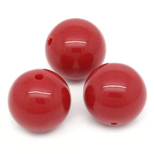 60 Round Red Acrylic Beads 20mm Diameter with 2.8mm Hole - color: Red, size: 20mm