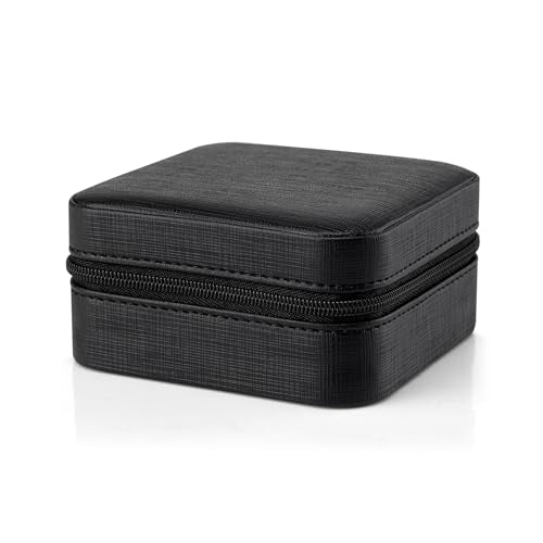 Vlando Small Faux Leather Travel Jewelry Box Organizer Display Storage Case for Rings Earrings Necklace, Black - color: Black
