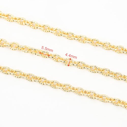 YOUBEIYEE 4 Meters 18K Gold Plated Chains for Jewelry Making Embossed Rolo Chain Light Gold Plated Brass Jewelry Chains with Jump Rings and Lobster Clasps - color: Embossed Rolo