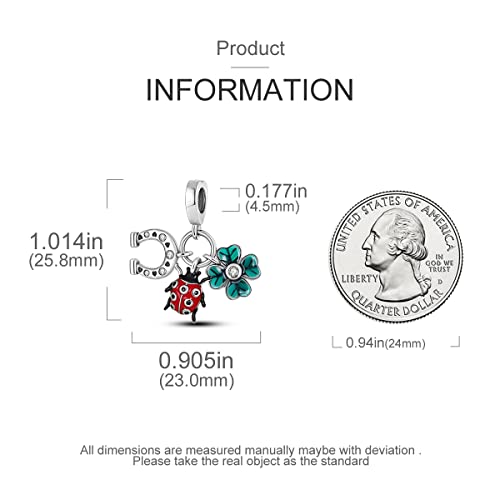 MULA 925 Sterling Silver Charms for Bracelets and Necklaces Lipstick and Bag Dangle Pendants Tower Camera Beads Jewelry Charms for Women - color: Green Four-leaf Clover and Ladybug Charm