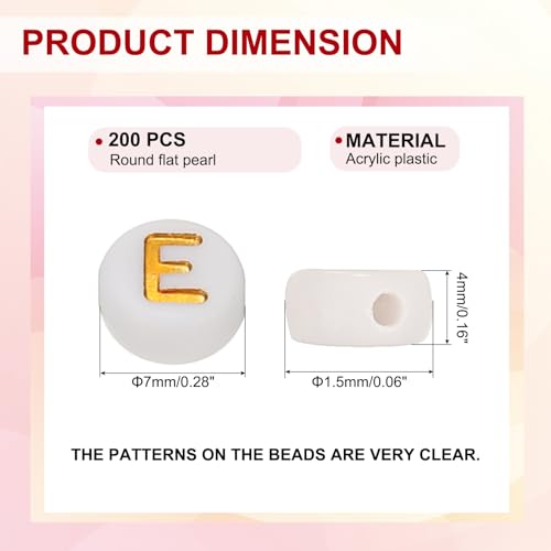 HARFINGTON 200 Pcs 4x7mm Acrylic Letter Beads, Round White Alphabet Beads Letter E, Alphabet Spacer Beads for Jewelry Making Bracelets Necklaces - style: Letter E