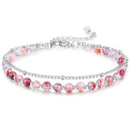 Peridot Stand Silver Gold Bracelets, Handmade Birthstone Stack Bracelet Crystal Gemstones Bead Chain Gift for Women, 8" - color: Silver-02-Amethyst