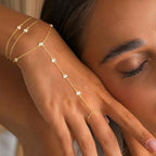 CHESKY 14K Gold Plated Hand Chain Bracelets for Women Set - Dainty Finger Ring Bracelet Stack Adjustable Hand Chains Durable Beaded Bracelets Trendy Simple Body Jewelry Gift for Women - style: 3CZ bracelet-gd