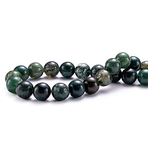 BEADIA Natural Moss Agate Stone Round Loose Semi Gemstone Beads for Jewelry Making 8MM 44PCS - color: Moss Agate, size: 8mm