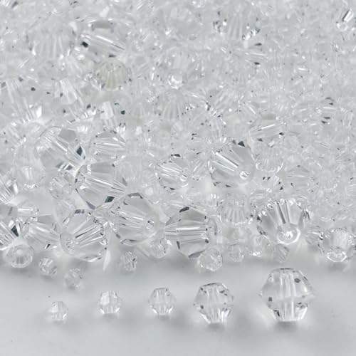 1310pcs Bicone Crystal Glass Beads 2mm 3mm 4mm 6mm 8mm Faceted Crystal Spacer Beads for Bracelets Necklace Pendants Earrings DIY Jewelry Craft Making(Transparent) - color: Transparent