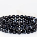 8mm Natural Gemstone Stretch Bracelet, Handmade Unisex Crystal Bracelets for Meditation, Yoga, Spiritual Healing & Positive Energy - color: Black Sardonyx