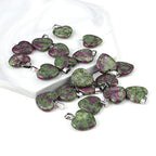 LE SKY 20 Pcs natural stone pendants heart shape healing stone charms for jewelry making - color: epidote