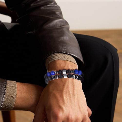 RANKEEF Tiger Eye Bracelet For Men 8MM Natural Stone Stretch Adjustable Black Crystal Beaded Bracelet for Men Women Gifts - color: 4,black,gray,lava rock,white bracelet