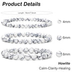 3Pcs Natural Healing Crystal Bracelets for Women Men, 4mm 6mm 8mm Beaded Stretch Bracelet Set, Black Tourmaline Natural Stone Gemstone Jewelry Gifts for Meditation, Reiki & Yoga - color: Howlite