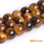 GEM-Inside Natural 8mm Tiger Eye Gemstone Loose Beads Round Crystal Energy Stone Power for Jewelry Making 15'' - color: Yellow Tiger Eye, size: 8mm
