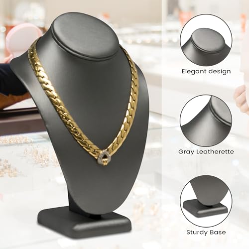 Novel Box Silver Leatherette Bust Stand Jewelry Necklace Display 6.5x4x10 Inches - Freestanding Travel Necklace Holder Stand - Necklace Mannequin Organizer Stands - Necklace Displays Medium - color: Silver Leatherette, size: Medium