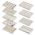 9 Set Velvet Jewelry Drawer Organizer Inserts, Stackable Jewelry Organizer Trays with Removable Dividers, Jewelrys Storage Display Tray, for Earring Ring Necklace Watch Bracelet, Beige
