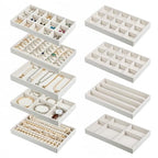 9 Set Velvet Jewelry Drawer Organizer Inserts, Stackable Jewelry Organizer Trays with Removable Dividers, Jewelrys Storage Display Tray, for Earring Ring Necklace Watch Bracelet, Beige