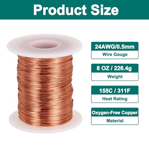 MECCANIXITY 24 AWG Magnet Wire, 24 Gauge Enameled Copper Wire, 8 oz Magnetic Coil Wire for Transformer, Motor, Electric, 155C(311F) - size: 24AWG