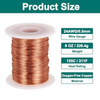 MECCANIXITY 24 AWG Magnet Wire, 24 Gauge Enameled Copper Wire, 8 oz Magnetic Coil Wire for Transformer, Motor, Electric, 155C(311F) - size: 24AWG