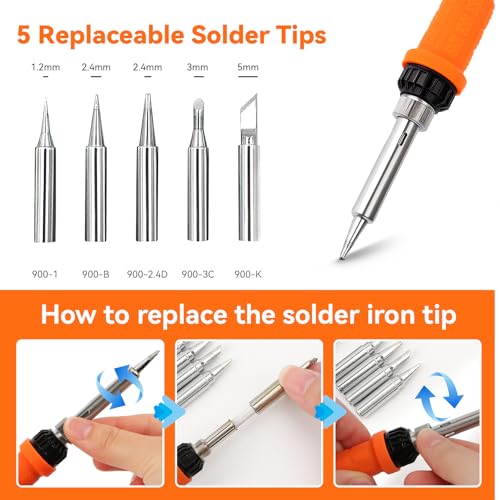 Soldering Iron Kit,90W LED Digital Solder Iron Soldering Gun kit,Adjustable Temperature(180°C-480°C),19-in-1 Welding Tool Including Desoldering Pump, Multimeter, 5 Solder Tips,Helping Hands - color: 19-in-1 Soldering Iron Kit