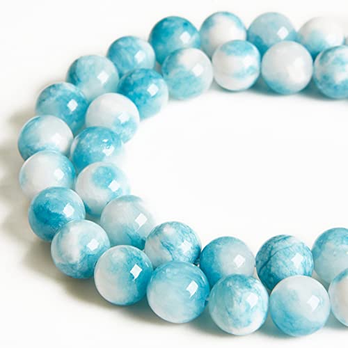 35pcs 10mm Blue White Jade Beads Natural Gemstone Beads Round Loose Beads for Jewelry Making - color: Blue White Jade, size: 10mm