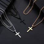 Yooblue Cross Necklace for Men, Gold Black Silver Mens Cross Necklaces Stainless Steel Cross Pendant Necklace Simple Jewelry Gifts Cross Chain Necklaces for Men - color: "Silver, style: 16in/18in