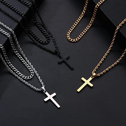 Yooblue Cross Necklace for Men, Gold Black Silver Mens Cross Necklaces Stainless Steel Cross Pendant Necklace Simple Jewelry Gifts Cross Chain Necklaces for Men - color: 14K-Gold-Plated, style: 22in/24in