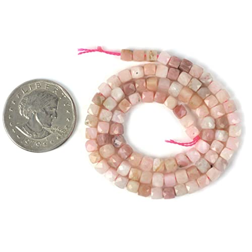 Natural Peruvian Pink Opal Gemstone 4mm Faceted Cube Square Loose Beads 16 Inch for DIY Jewelry Making Beads - color: Peruvian Pink Opal