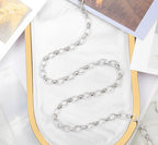 Aobei Pearl 18K Gold or Platinum Long Chain Necklace for Women Chunky Statement Chain Link Necklace Adjustable Geometric Open Chain Layering Jewelry - color: Platinum Oval Chain