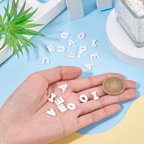 20Pcs Letter Beads Natural Freshwater Shell Beads Vowel Letters A E I O E White Seashell Alphabet Initial Beads for Wedding DIY Necklace Bracelet Earring Jewelry Making Supplies - color: White Shell