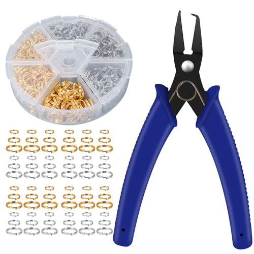 700Pcs Split Rings for Jewelry Making Silver and Gold Double Closed Jump Rings with Pliers for Necklaces and Bracelets 6mm 8mm 10mm
