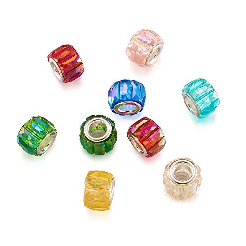 Cheriswelry 100pc Faceted Column European Large Hole Beads AB Color Transparent Resin Crystal Loose Spacer Slide Charms European Bracelet Beads for DIY Snake Chains Earring Jewelry Making 11.5x8mm - color: Faceted -Column