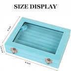 Jewelry Box Rings Organizer Tray 7 Slots Velvet Jewelry Earring Storage Box With Transparent Lid Jewelry Display Case for Girls Women (Light Blue) - color: Light Blue