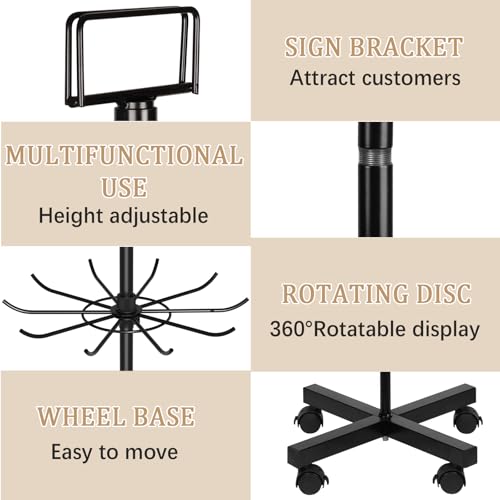 Retail Display Stand Store Display Rack 6 Tier Metal Spinning Display Stand Rack with Wheels Keychain Jewelry Stocking Hat Stand with Hooks for Malls, Showroom, Retail Store (6 Tier Black) - color: 6 Tier Black